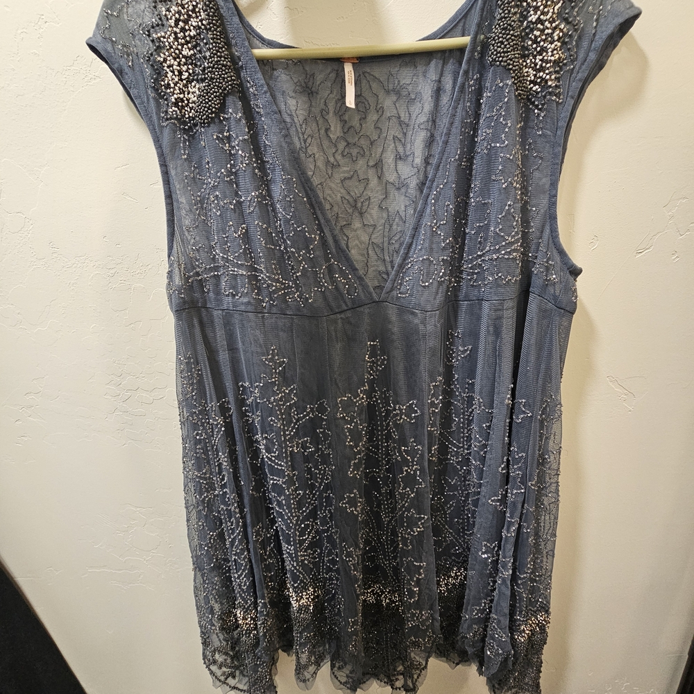 Embellished Blue Sleeveless Dress